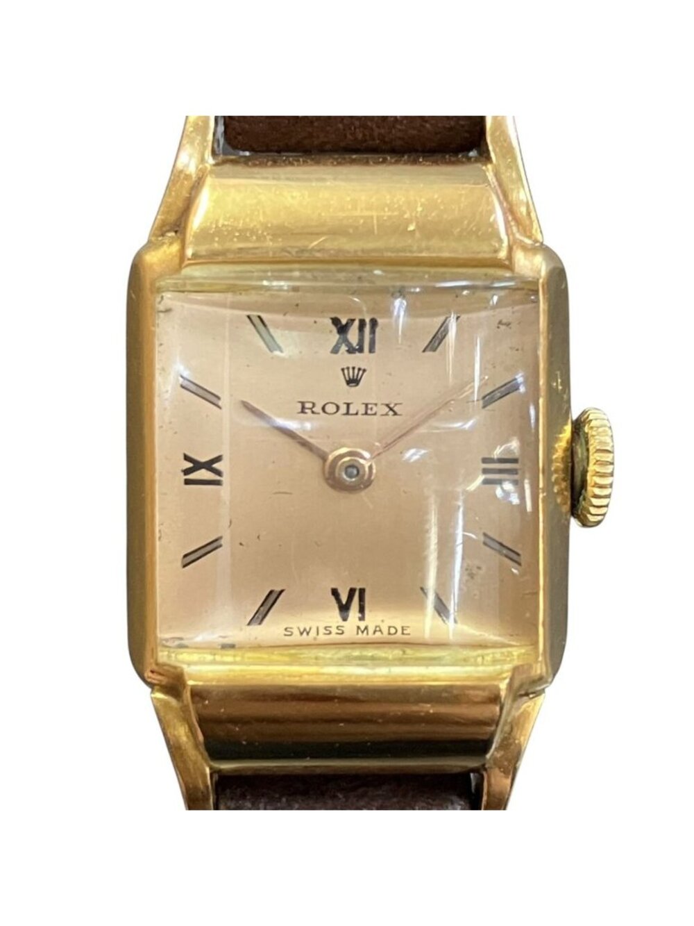 Rolex Precision Watch 18k Linen Hand Wound Gold Dial